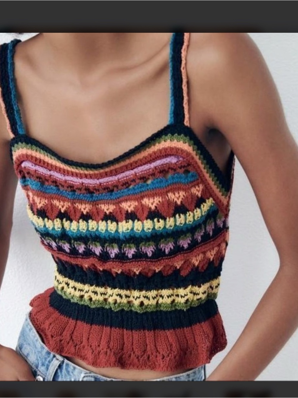 Zara Multicolor Crochet Striped Tank Top - Picture 7 of 8
